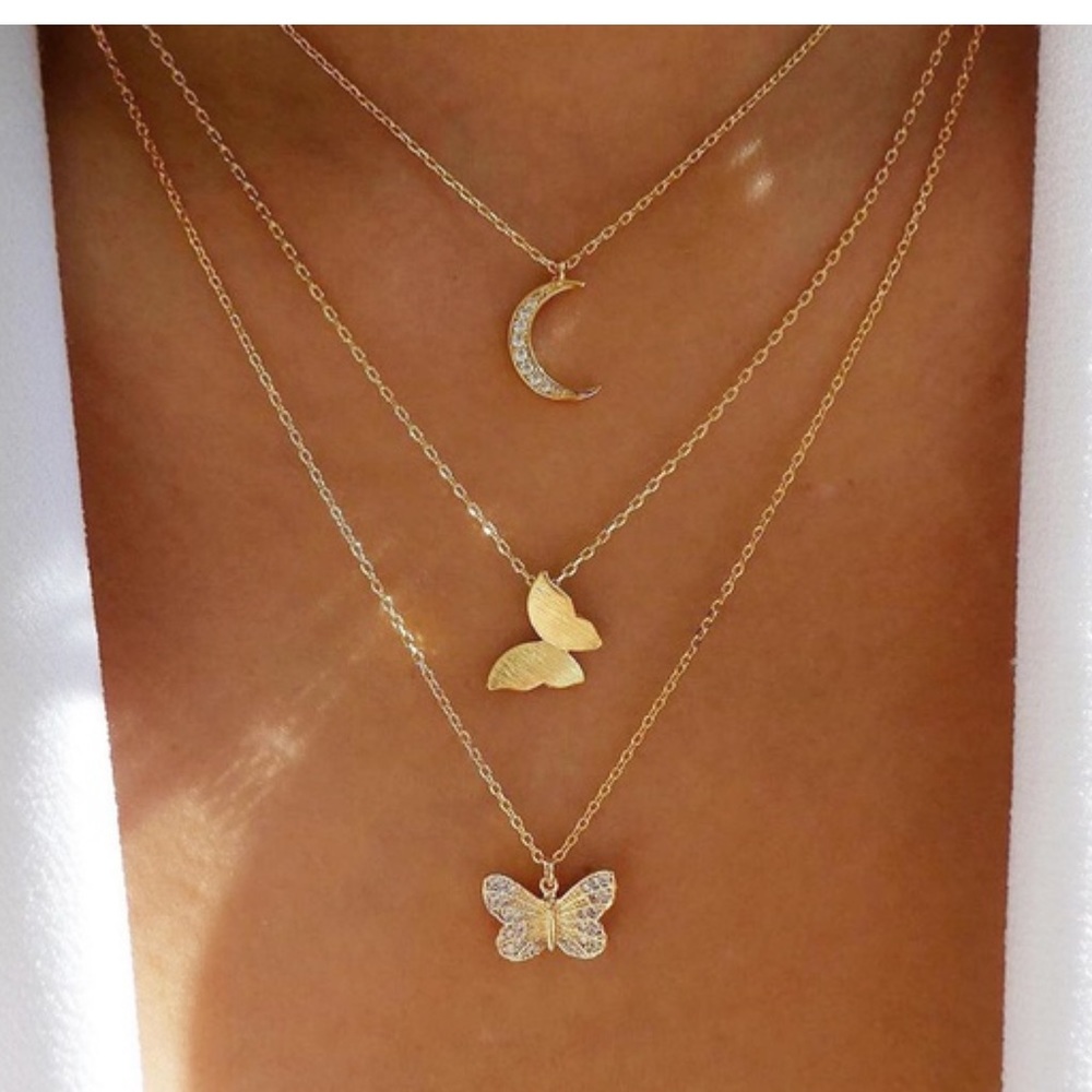 Boho Double Layered Butterfly Necklace Set
